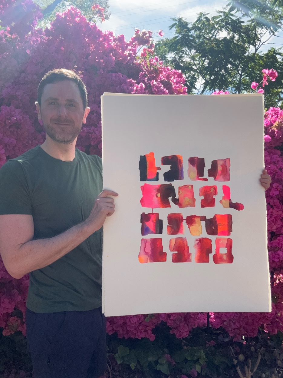 Grid composition with bold red and orange forms