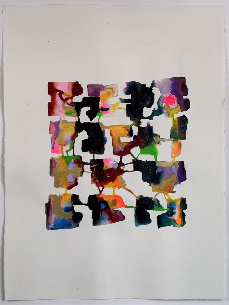 Multiverse, 2025, acrylic on watercolor paper, 22 by 30 inches